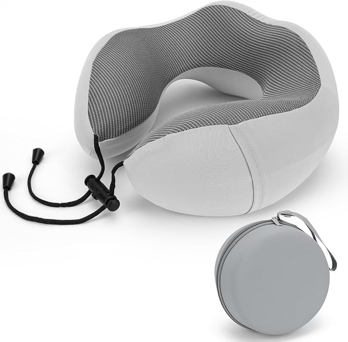 Travel Pillow Memory Foam Neck Pillow for Airplane Washable Silk Cover Ergonomic Neck Support Pillow with Storage Box