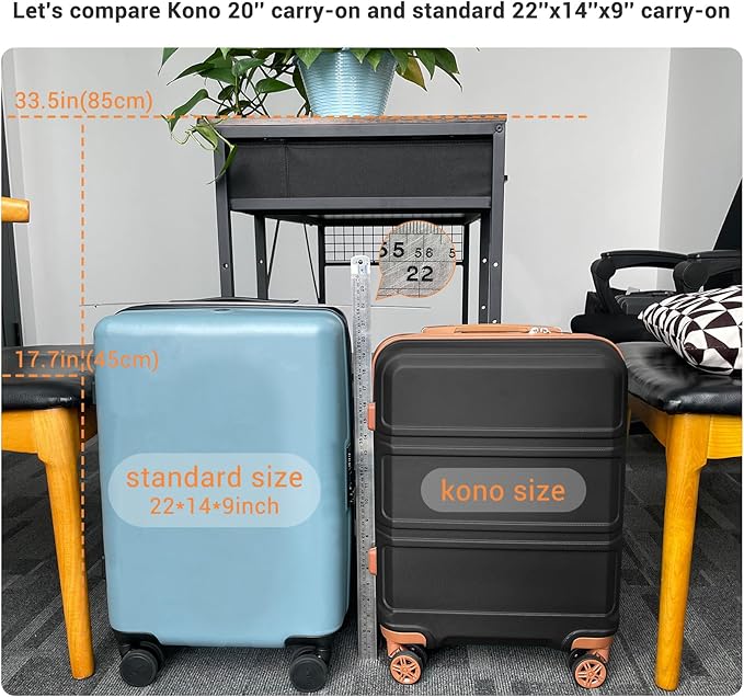 Kono 20'' Carry on Luggage Lightweight with Spinner Wheel TSA Lock Hardside Luggage Durable Small Carry on Suitcase Apricot Black