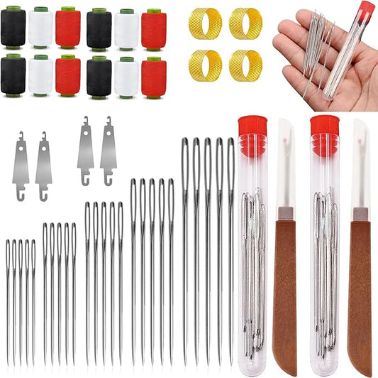 37PCS Sewing Tool Set, Needles Thread Hand Repair Tools, Portable DIY Hand Made Craft Set, Sewing Working Kit for Beginners, Professional DIY Lovers (2SETS)