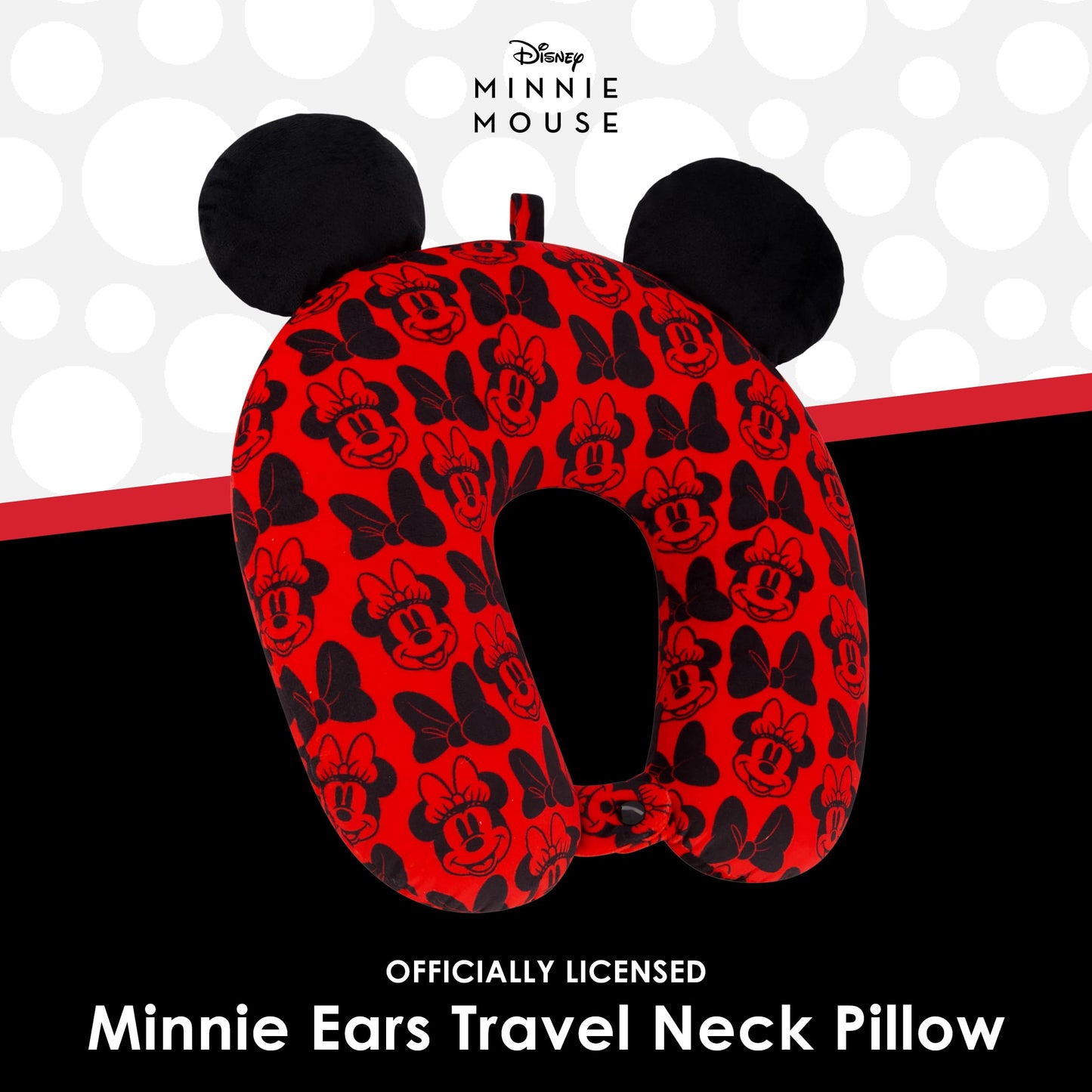 Disney Minnie Mouse Travel Neck Pillow for Airplane, Car and Office Comfortable and Breathable, Red/Black