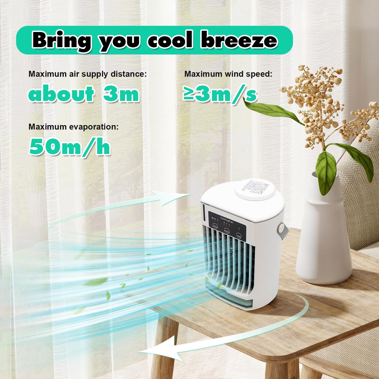 EnjoyCool Portable Air Conditioner, Evaporative Air Cooler, 3-IN-1 Personal Air Conditioner Cooling Fan with 3 Cool Air Spray, 3 Wind Speed, Small Desktop Humidifier Fan for Room Camping Car Office