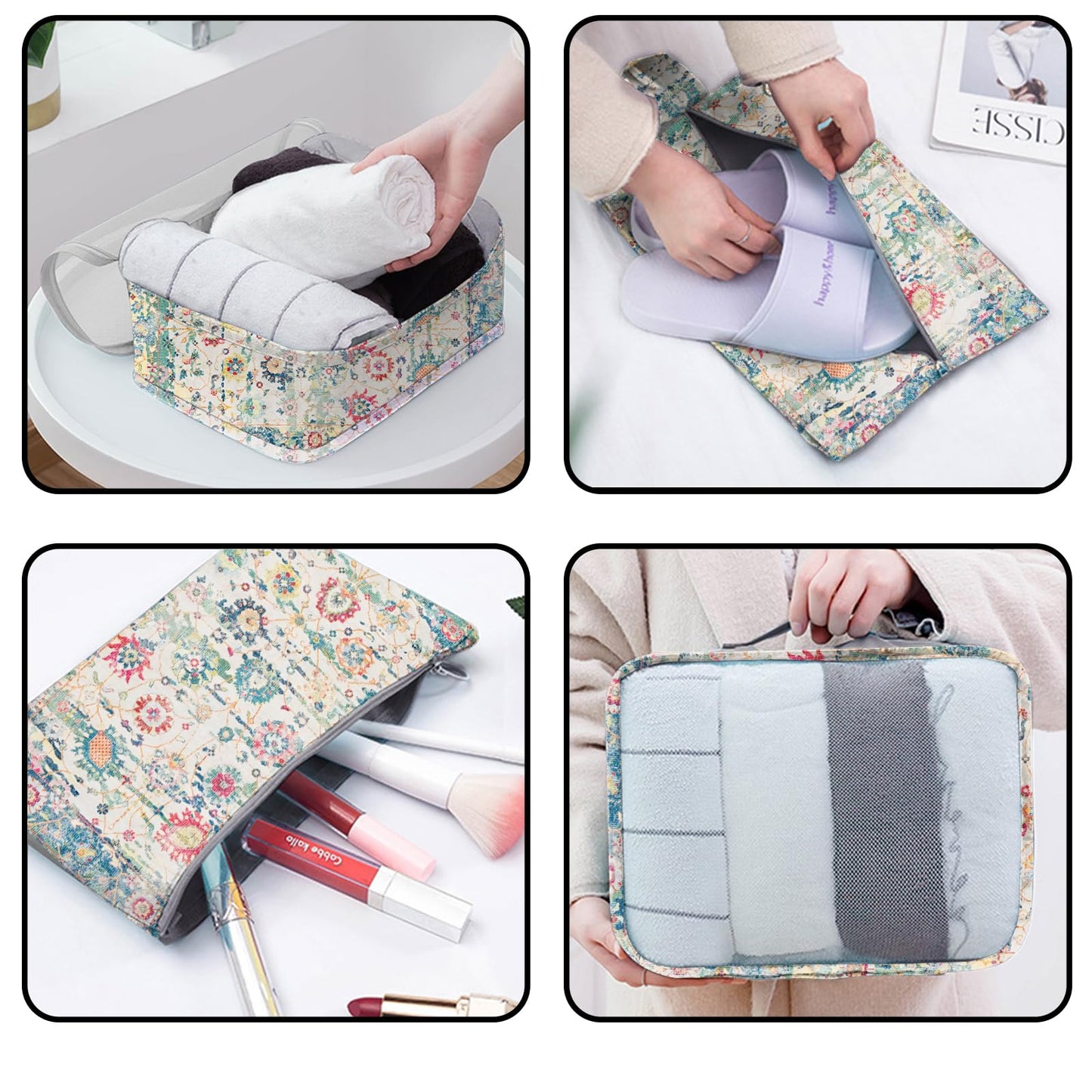 BHAHB 7 Set Packing Cubes Travel Luggage Organizers for Suitcase Travel Accessories with Shoe Bag for Girls Women Aesthetic Cute Boho Bohemian-Green Floral