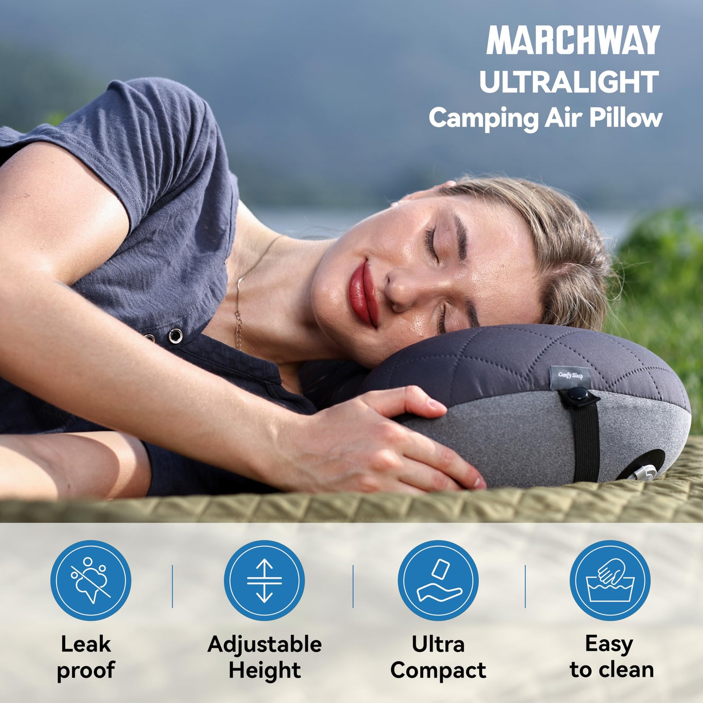 MARCHWAY Ultralight Inflatable Camping Pillow with Soft Washable Cover, Compact Compressible Portable Travel Air Pillow for Outdoor Camp, Sport, Hiking, Backpacking Sleep (Grey)