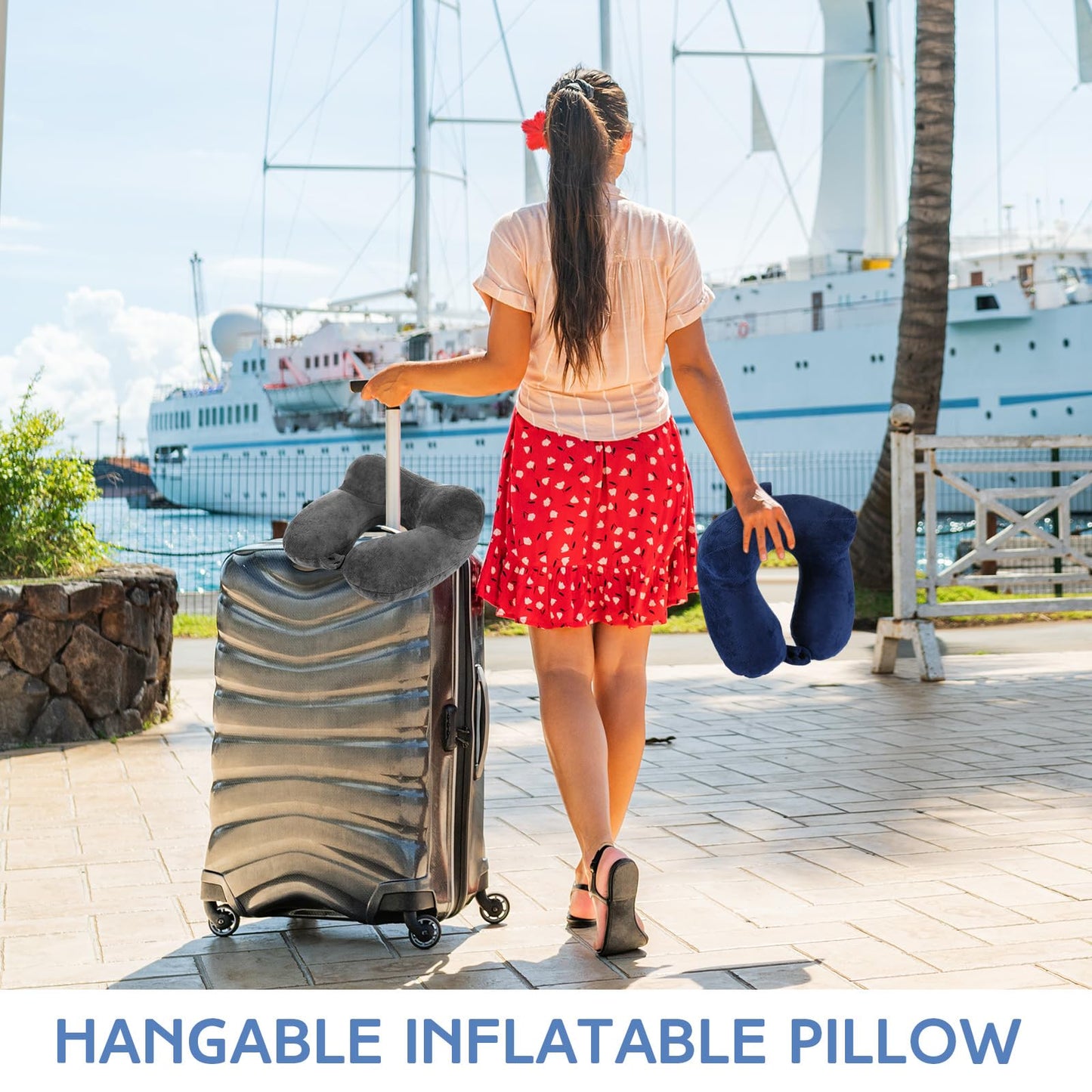 Sintuff 6 Pcs Inflatable Travel Pillow for Airplanes with Compact Bag and Blindfold Soft Velvet Inflatable Neck Pillows for Traveling, Airplane, Train, Car, Office (6 Colors)