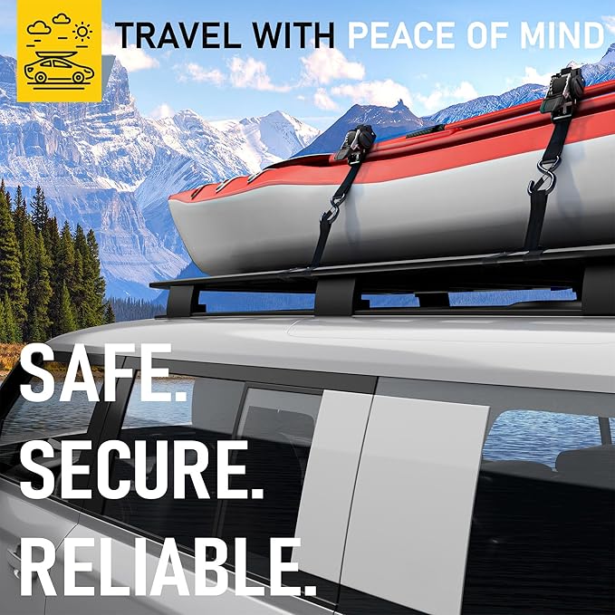 AUGO Self-Locking Retractable Ratchet Straps | 4 Heavy Duty Self-Tensioning Retractable Tie Down Straps with Soft Loops & Storage Bag | for Motorcycle, Truck, Cargo | 1500Lb Break Strength 1” x 12’