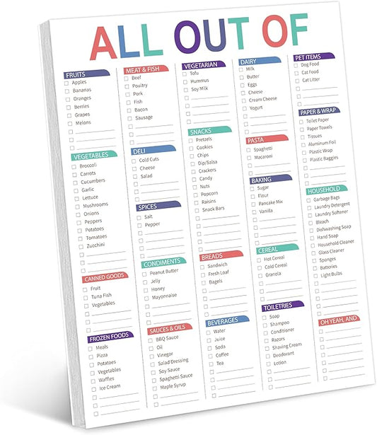Kamoy All Out Of Grocery List Magnet Pad for Fridge, Shopping List Notepad for Fridge Magnets with Frutis/Vegetables/Canned Goods/Frozen Foods… Grocery List Notepad for Fridge B5(6.5"*8.5")