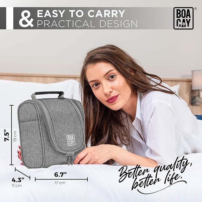 BOACAY Small Hanging Travel Toiletry Bag for Women and Men, Makeup Bag, Bathroom & Shower Organizer Kit for Accessories, Cosmetics, Travel Essentials