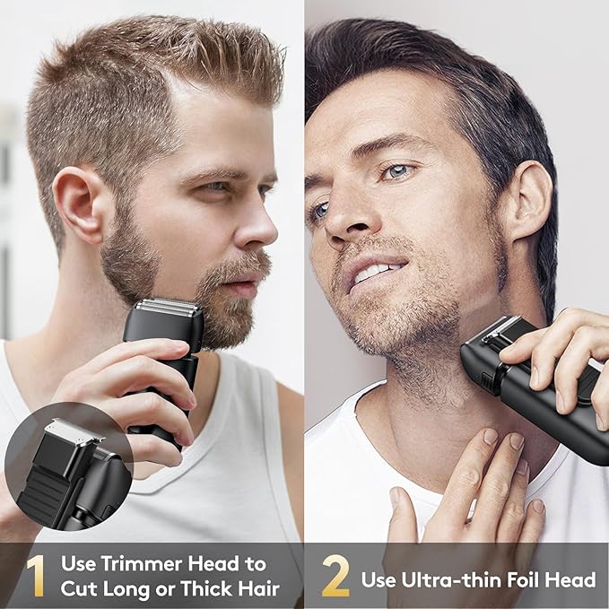 Brightup Foil Shavers for Men - Smooth & Painless Electric Razor for Men with Back Beard Trimmer for Long Thick - Wet Dry Shaving/Travel Lock/LED Display/IPX6 Waterproof