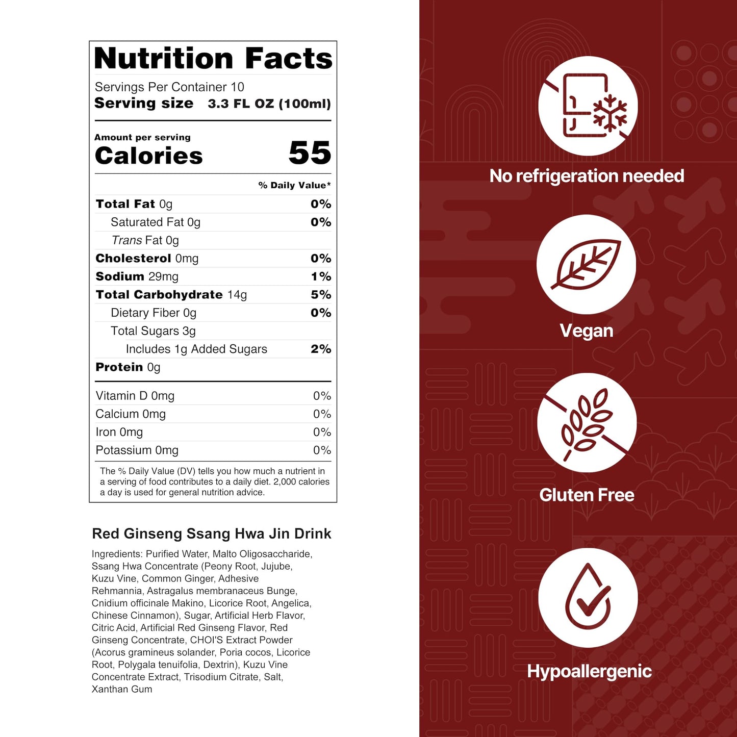 KWANGDONG Ssang Hwa Jin (Red Ginseng) - Korean Traditional Herbal Red Ginseng Tea, Supports General Wellness, Energy, and Vitality, 10 Pouches