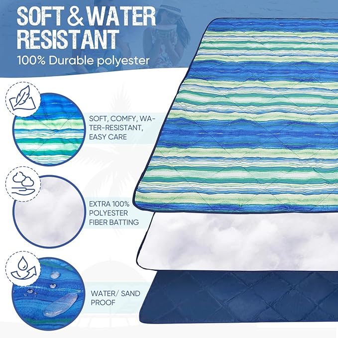 Beach Blanket Waterproof Sandproof Picnic Blankets 70” x 57” Camping Foldable Beach Mat Sand Free Large Portable Washable Play Mat Lightweight for Outdoor Park