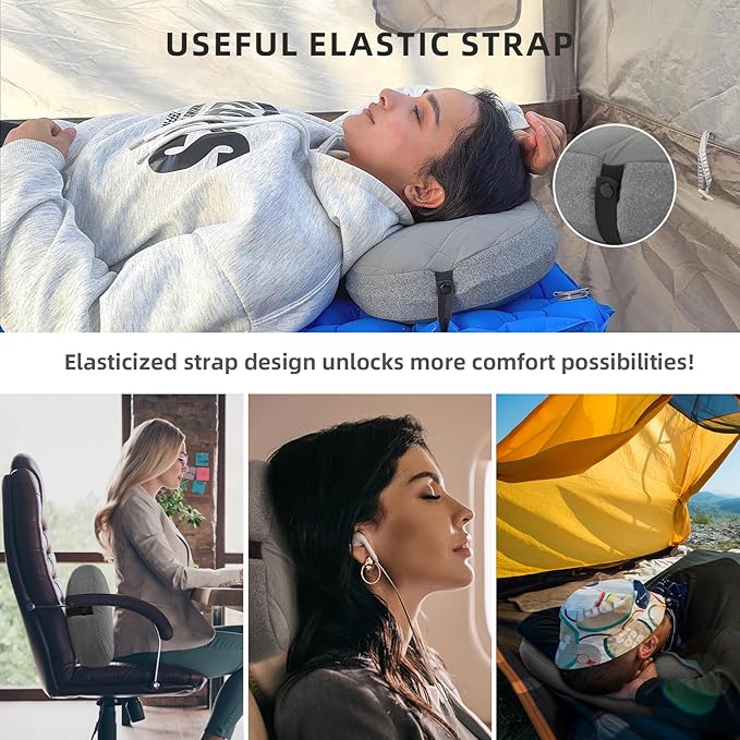 AIRSPIRIT Ultralight Camping Pillow Inflatable with Removable Washable Cover, Compact Travel Pillow for Neck Support, Hiking, Backpacking, Office, Airplane, Car & Beach - Adjustable Firmness(Grey)