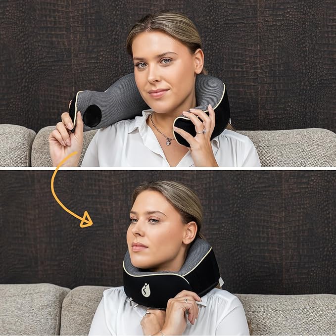 Travel Pillow - Airplane Neck Pillow with 360° Support - 100% Pure Memory Foam Flight Pillow for Sleeping on Airplanes - Travel Neck Pillow for Traveling