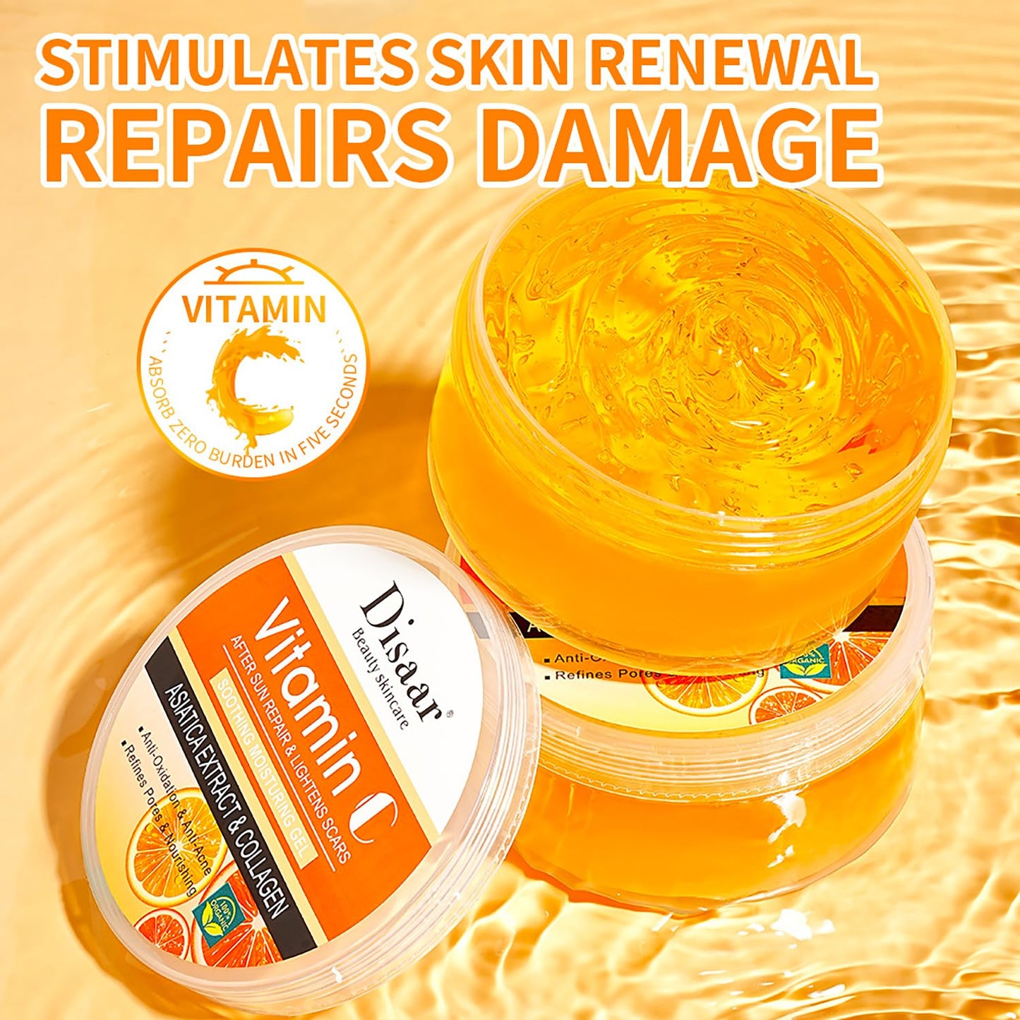 DISAAR Beauty Vitamin C Collagen Moisturizing Gel Orance Extract After Sun Repair Soothing Refines Pores Anti-Oxidation 300g / 10.14fl.oz