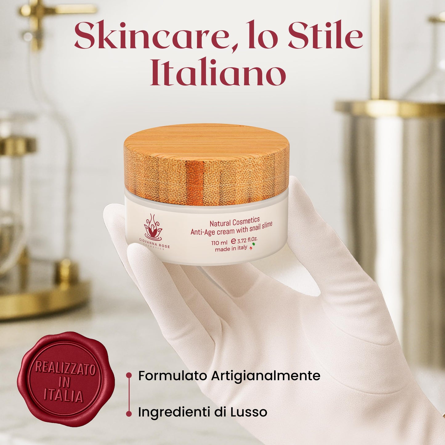 GIOVANNA ROSE COSMETICS Anti-Wrinkle Snail Mucin Cream – 73% Snail Mucin Moisturizer, Hyaluronic Acid for Deep Hydration, Antiaging Face Moisturizer, Firm & Glowing Skin, 3.72 Fl Oz