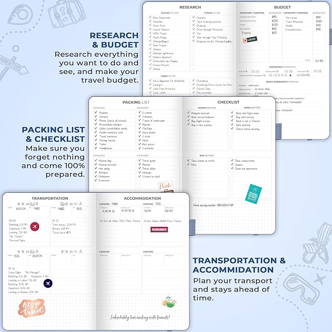 Clever Fox Travel Journal – Vacation & Trip Organizer with Budget Plan, Packing List, Travelling Expense Tracker, A5 (Smoke Blue)