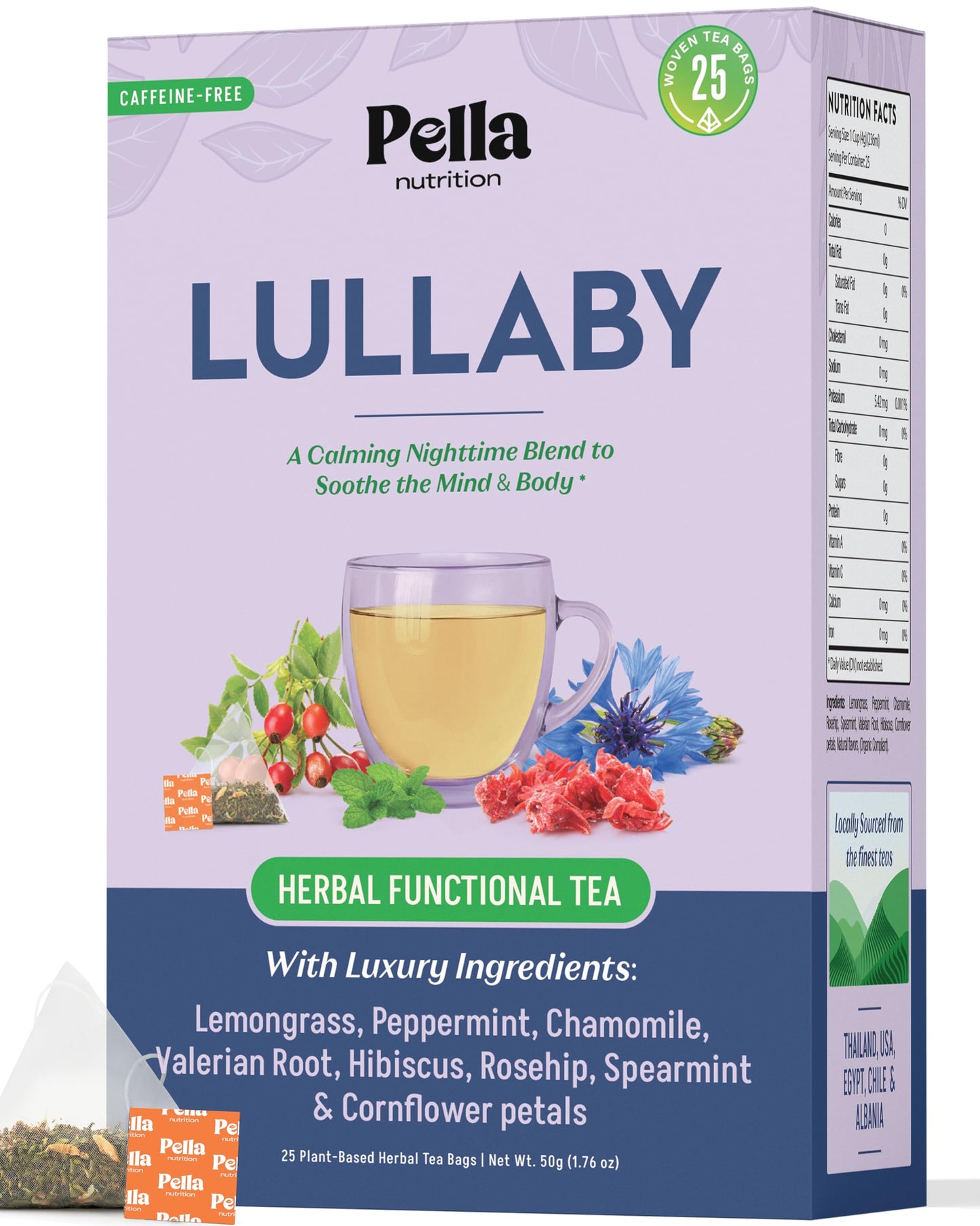 Chamomile Tea with Hibiscus, Peppermint, Spearmint, Rosehip, Valerian Root, Lemongrass, Cornflowers – Kosher, Vegan, No Caffeine – Calming Mint-Citrus Evening Herbal Drink for Relaxation (25 Tea Bags)