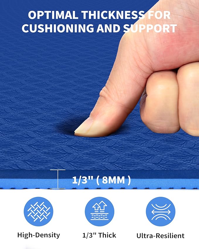 CAMBIVO Large Yoga Mat (6'x 4'), Extra Wide Workout Mat for Men and Women, Yoga Mat Thick 1/3 &1/4 Exercise Mats for Home Workout, Yoga, Pilates (Black,1/4 inch)