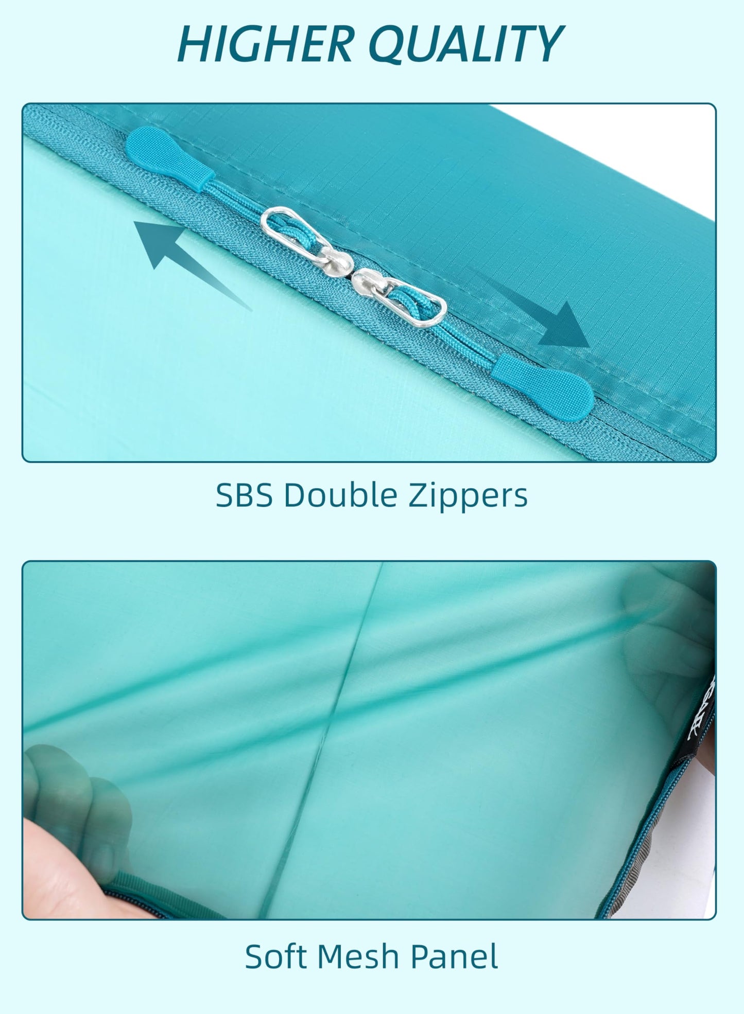 Bagail Ultralight Packing Cubes 7 Set, 3 Compression Packing Cubes 3 Packing Organizers With 1 Shoe Bag-Teal Mesh