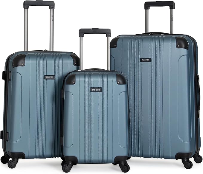 Kenneth Cole REACTION Out of Bounds Lightweight Hardshell 4-Wheel Spinner Luggage, Granite Blue, 3-Piece Set (20", 24", & 28")