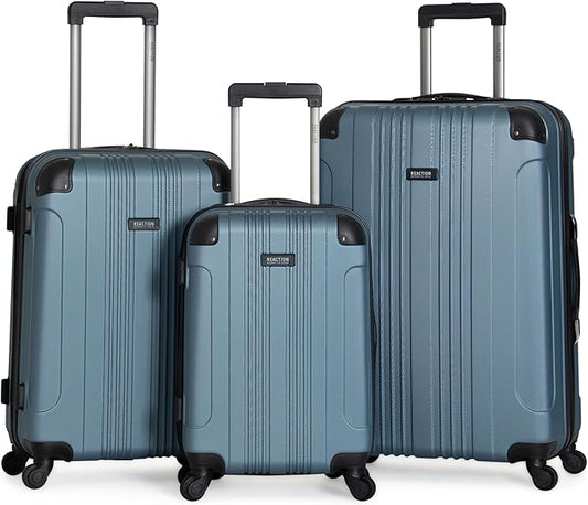 Kenneth Cole REACTION Out of Bounds Lightweight Hardshell 4-Wheel Spinner Luggage, Granite Blue, 3-Piece Set (20", 24", & 28")