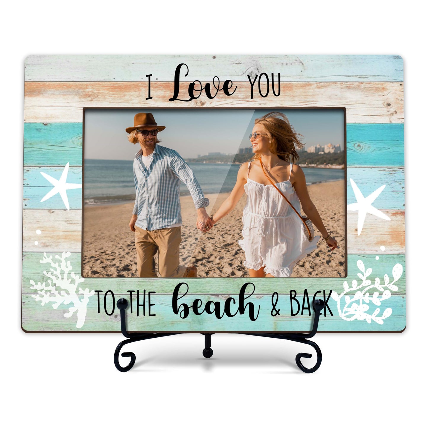 HJLLOQR Beach Picture Frame, Wedding Gift, Couple Photo Frame, Beach Travel Honeymoon Picture Frames 4X6 In, Engagement Gifts for Couples, Newlyweds -B01