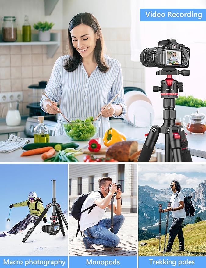 78" Porfessional Tripod for Camera, Victiv Aluminum Camera Tripod Monopod for DSLR, Spotting Scope,Telescope, Binoculars, Compact Heavy Duty Camera Stand for Photography Video Recording Travel