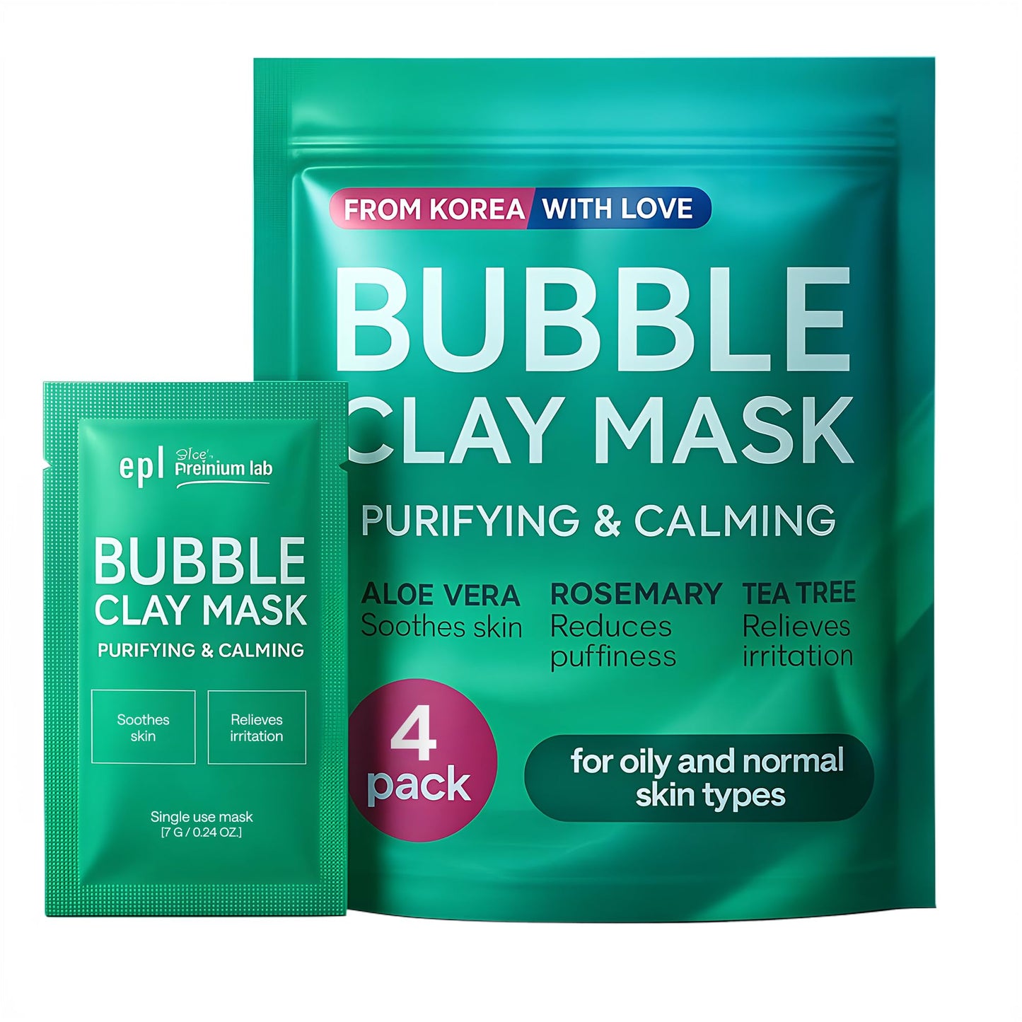 Korean Carbonated Bubble Clay Mask for Blackheads and Pores – Black Head Remover for Face – Korean Face Wash – Deep Cleansing, Exfoliating, Sebum and Oil Control – Pack of 4 Bubble Skin Care Masks