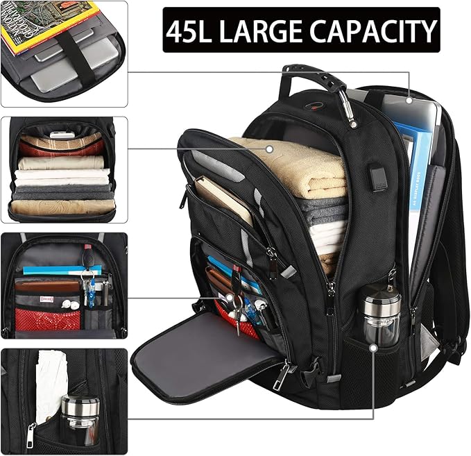 17 inch Laptop Backpack, Large Travel Backpack for Men Airline Approved with USB Charging Port and TSA Friendly, RFID Anti Theft Water Resistant Bookbag Fit for College High School Students Weekender