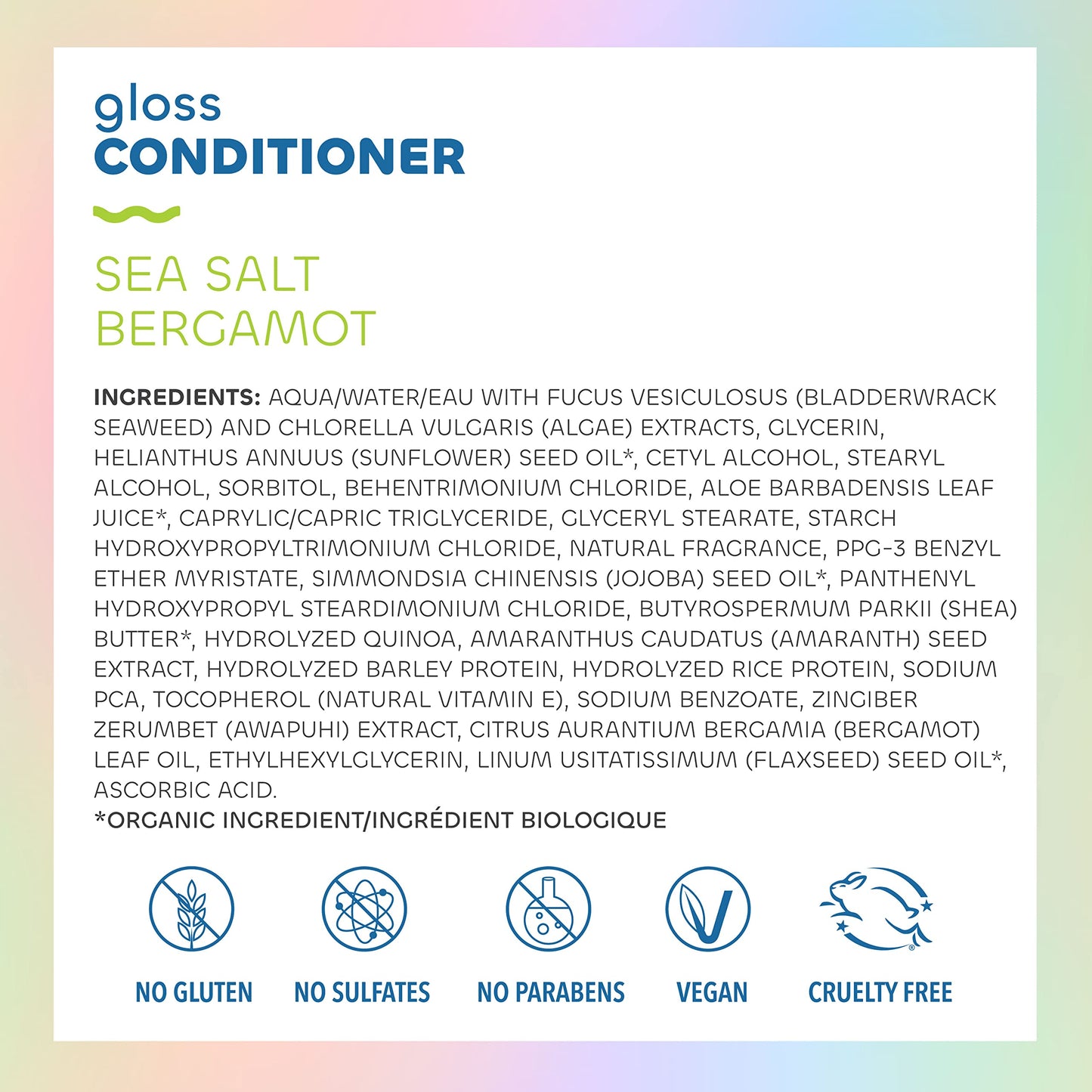 Seaweed Bath Co. Gloss Conditioner, Sea Salt Bergamot Scent, 12 Ounce, Sustainably Harvested Seaweed, Awapuhi, Lactic Acid, For All Hair Types