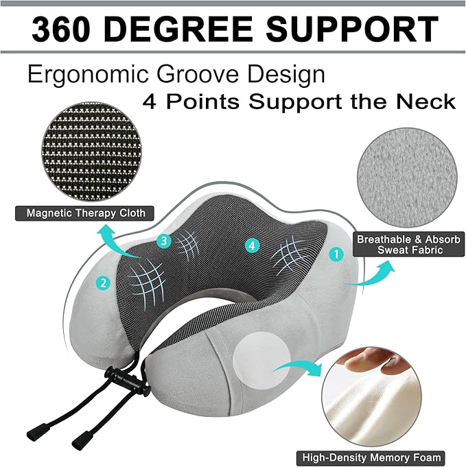 Travel Pillow and Blanket Set Neck Pillows Travel Essentials with Sleep Mask for Airplane Car Memory Foam Grey