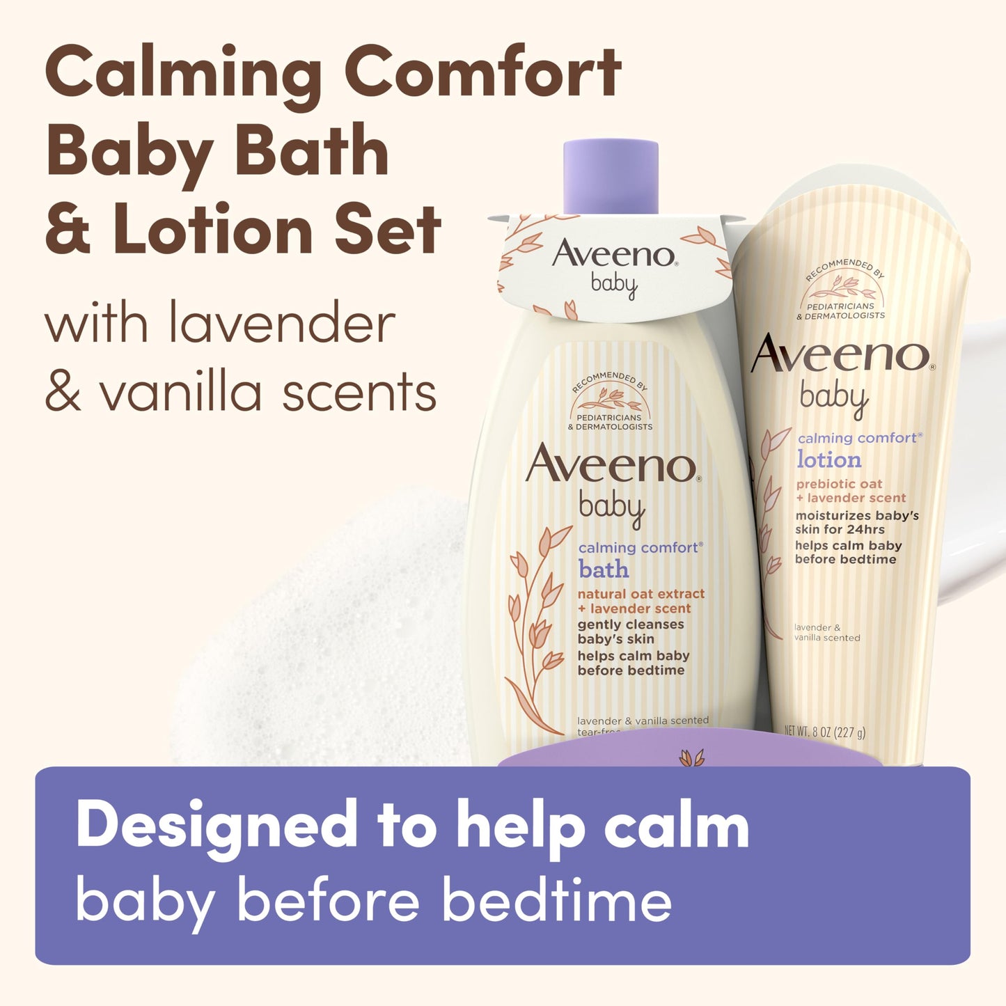Aveeno Baby Calming Comfort Bath & Body Lotion Set, Nighttime Baby Skin Care Products with Nourishing Oatmeal Plus Relaxing Lavender & Vanilla Scents, Paraben- & Phthalate -Free, 2 Items