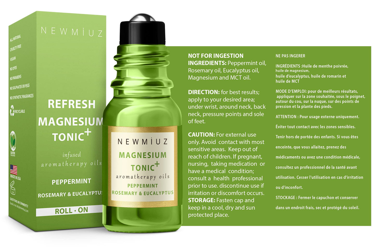 Migraine Roll on Stick Tension Headache Relief Magnesium Cooling Peppermint Eucalyptus Essential Oil Sinus Aromatherapy Roller Natural Self Care Gift