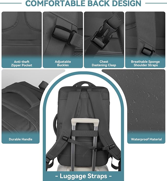 50L Carry on Travel Backpack With Packing Cubes, Extra Large Backpack Flight for Men & Women,Expandable Suitcase Water Resistant Luggage Daypack Business Weekender Bag, Black