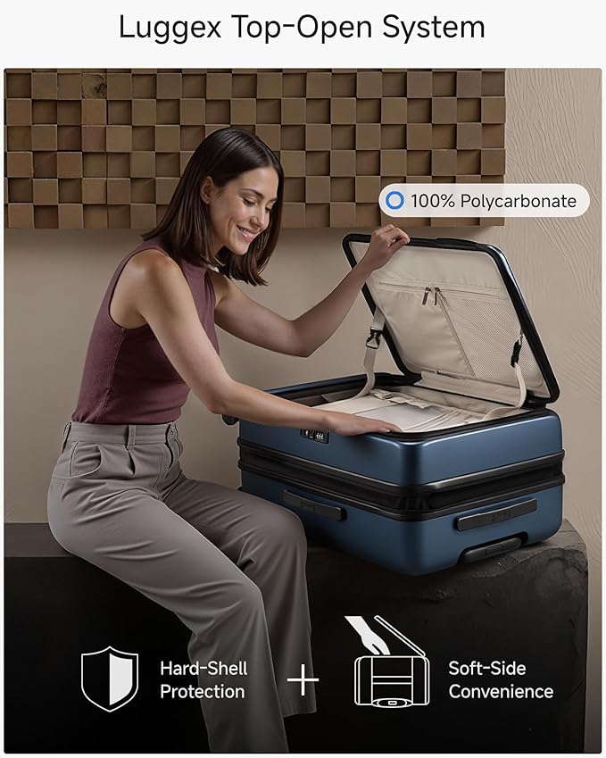 Checked Luggage Top Opening, FLO-Lite Expandable Polycarbonate Hard Shell Suitcase with Wheels(FLT, Blue, 24 Inch, 63L-70L)