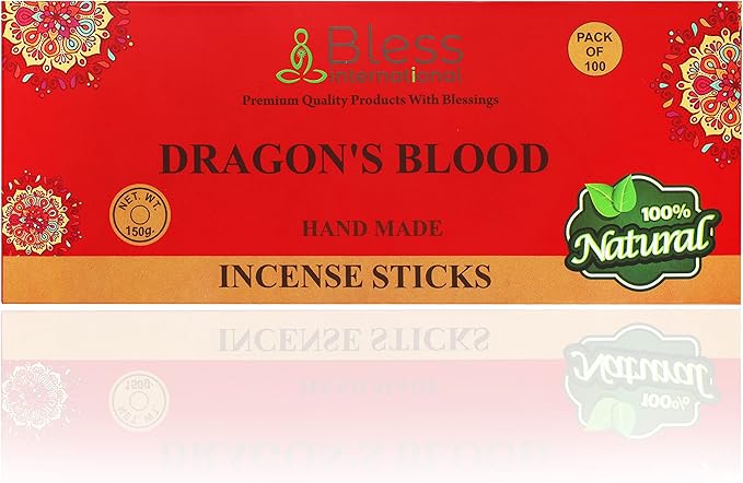 Bless-Dragons-Blood 100%-Natural-Handmade-Hand-Dipped Organic-Chemicals-Charcoal-Free Purification-Relaxation-Positivity-Yoga-Meditation Best-Woods-Scent (100 Sticks (5.25 OZ))