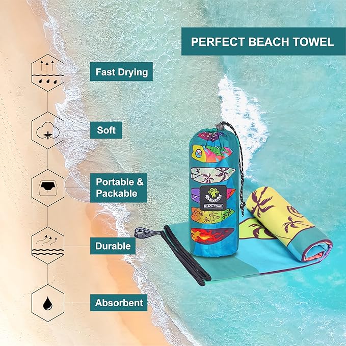 4Monster Microfiber Beach Towel Quick Dry,Super Absorbent Lightweight Travel Towel for Swimmers, Sand Free Camping Towel, Beach Towels for Pool,Swim,Water Sports,Yoga