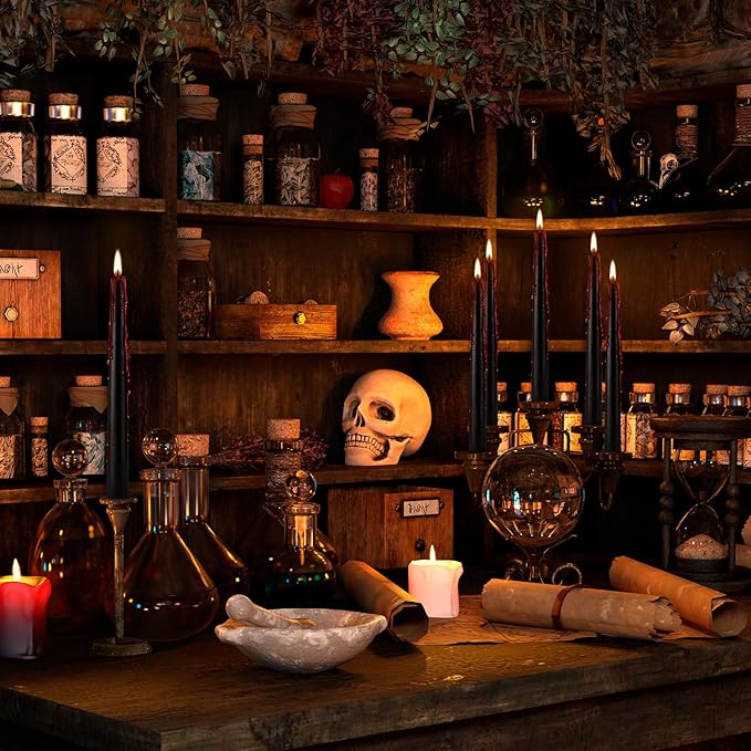 24 Pcs 10 Inch Vampire Blood Taper Candles Vampire Blood Candle, Ritual Spell Unscented Candle Halloween Spooky Decor for Haunted House, Gothic Theme Party.