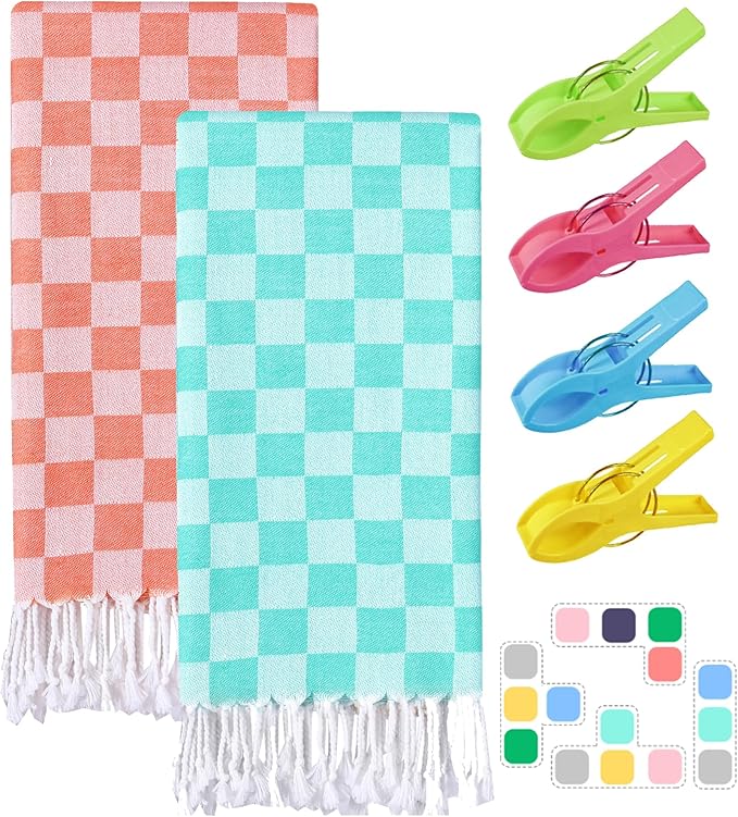 2 Packs Turkish Beach towel Vacation Essentials Blanket Bath Pool Towel Extra Large Sand Free Fast Drying Lightweight Swim Necessities Women Summer Gift Vacation Travel Accessories Thin Sandless