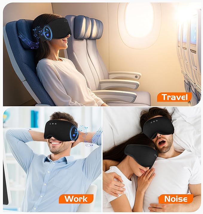 Bluetooth Sleep Mask with 2 Removable 3D Contoured Cup, Bamboo Cotton Bluetooth Sleep Headphones for Side Sleepers with Timming Setting, Blackout Eye Mask for Travel Meditation Men Women