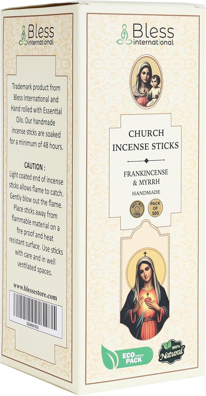 Bless-Charch-Frankincense-and-Myrrh 100%-Natural-Handmade-Hand-Dipped Organic-Chemicals-Charcoal-Free Purification-Relaxation-Positivity-Meditation Best-Woods-Scent (500 Sticks(26 OZ))