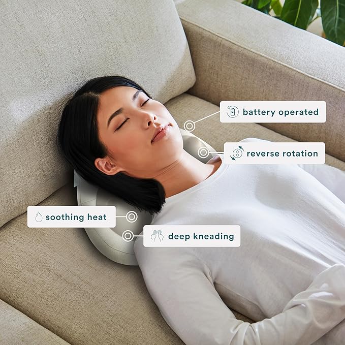 Homedics Heated Shiatsu Massage Pillow for Neck, Back and Shoulder Pain. Portable, Cordless Deep Tissue Massager. Create Your Own Massage Chair, for Bed, Floor, or Couch