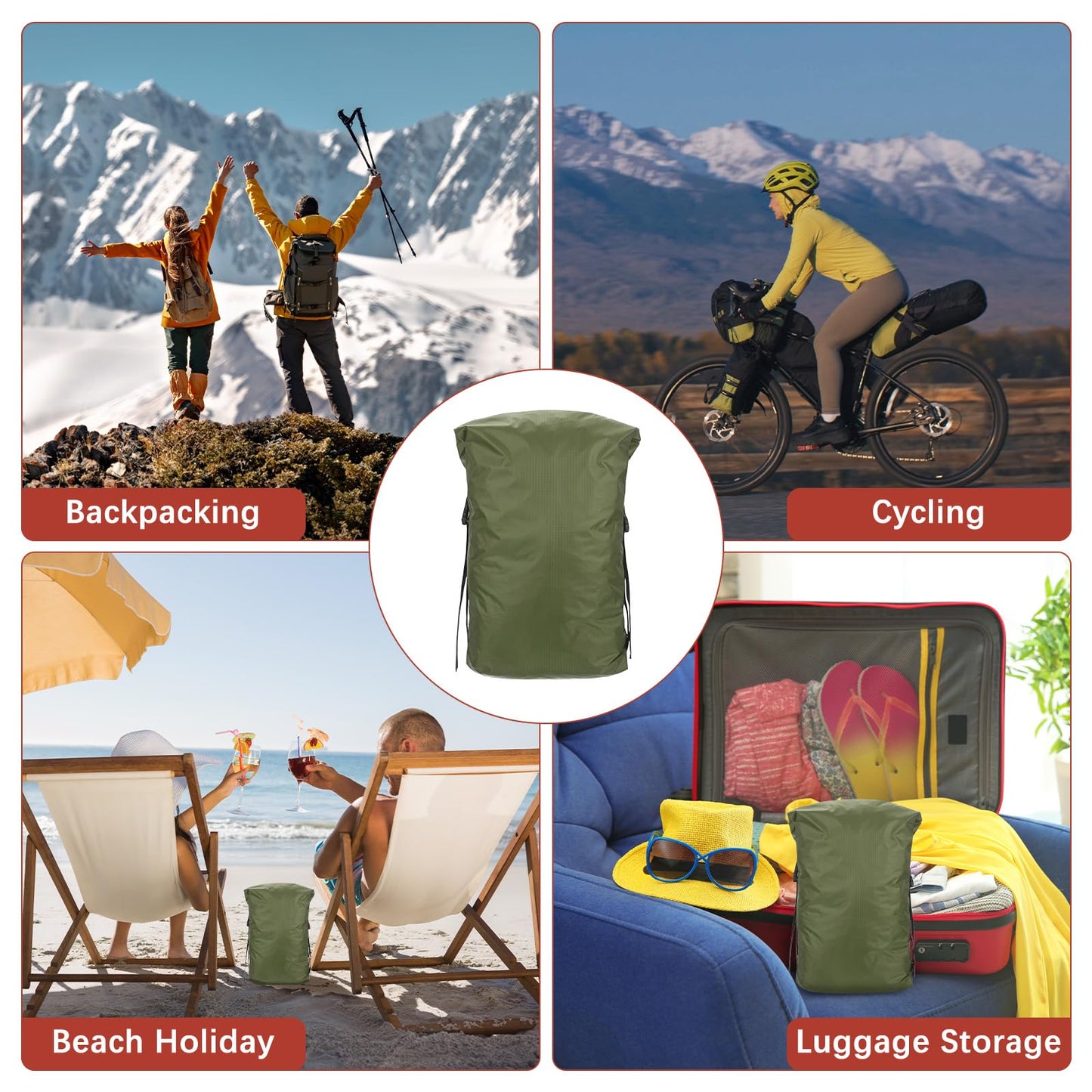 TIXIPEM Compression Stuff Sack [1PCS] - Waterproof Sleeping Bag Storage Sack 5L Use for Backpacking & Traveling & Hiking - [Army Green-17 x 9 in/ 42 x 23.5 CM] Space Saving Gear Bags