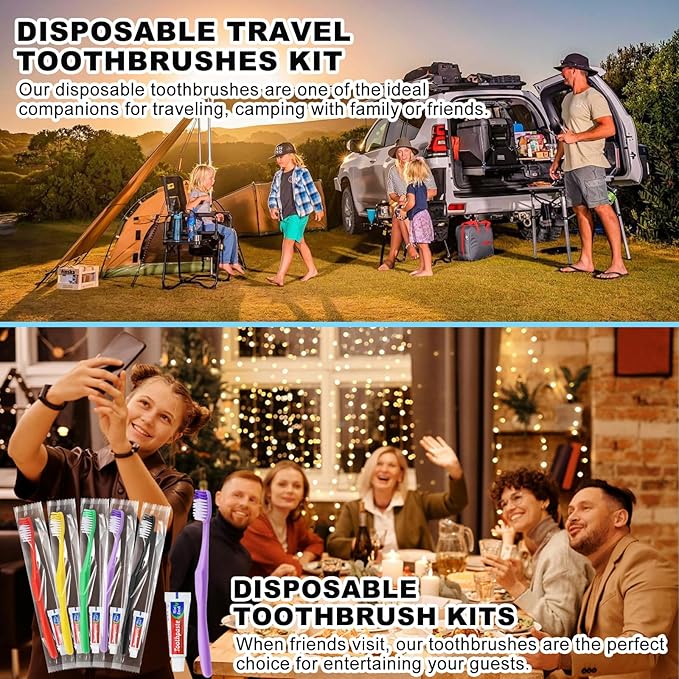 20pcs Disposable Toothbrushes with Toothpaste,Single Use Toothbrush with Toothpaste Individually Wrapped Disposable Travel Toothbrushes Kit Bulk for Homeless,Hotel,Guests(5 Colors)