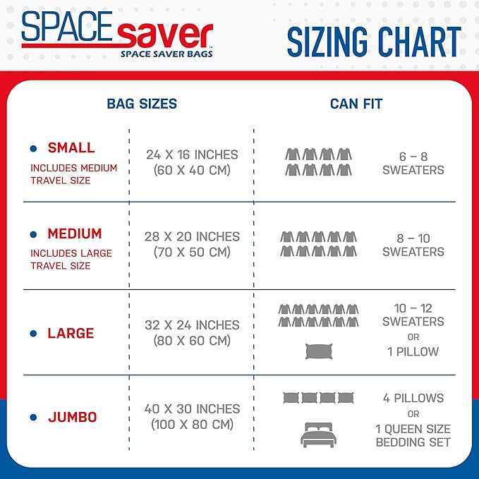 6 Pack Variety Vacuum Seal Bags for Clothing, Travel, Blankets & Comforters - Compression Bag with Hand Pump - Space Saver Vacuum Storage Bags for Bedding, Moving, Travel & Organization (2M, 2L&2XL)