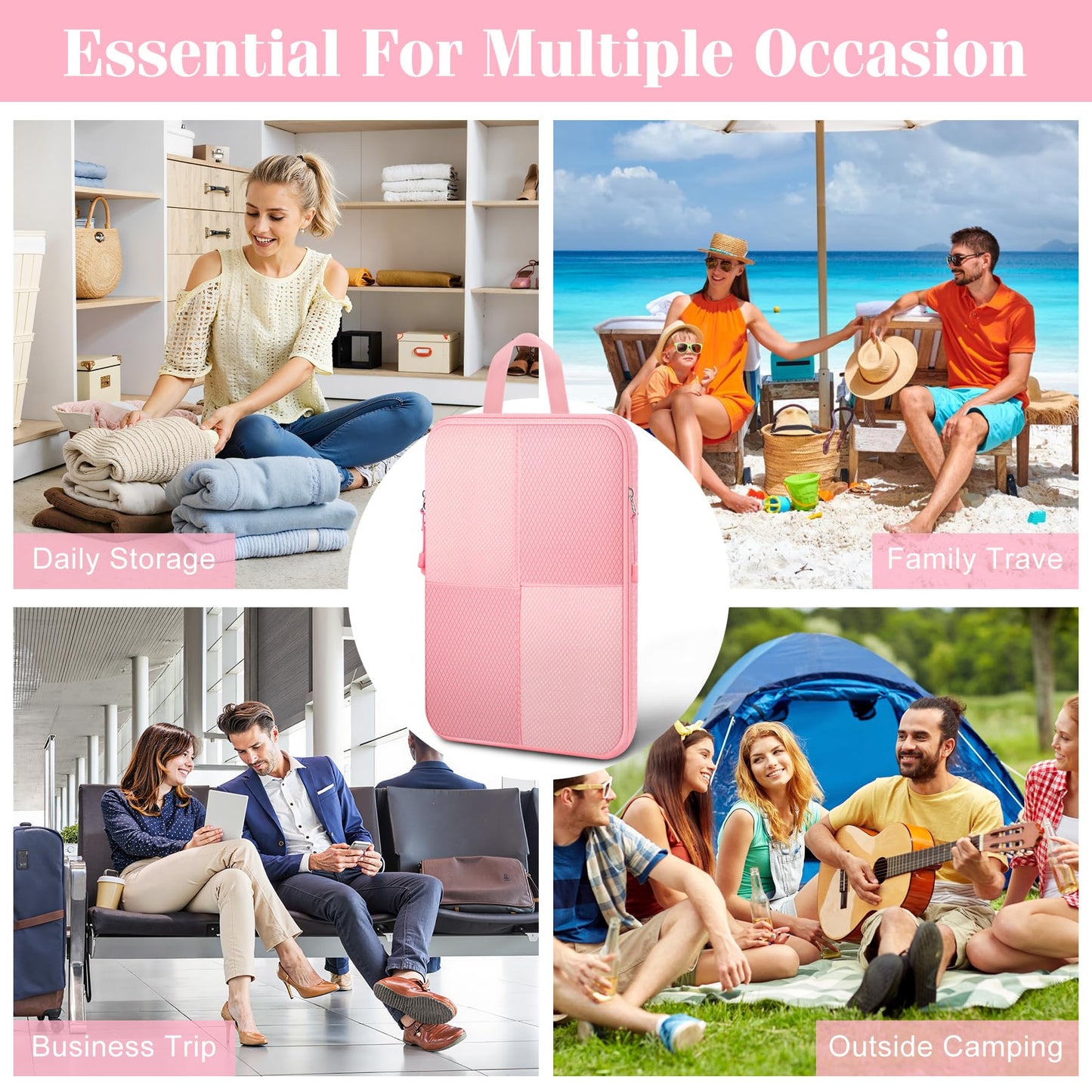 8 Set Compression Packing Cubes Travel, Lightweight Expandable Travel Cubes Suitcase Organizer for Carry On Luggage Suitcase, Pink