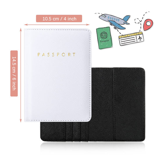 Weewooday 2 Set Mr and Mrs Passport Covers Holder and Luggage Tags Cute Leather Wallets Holder Travel Luggage Tags for Women Men Gift(White, Black)