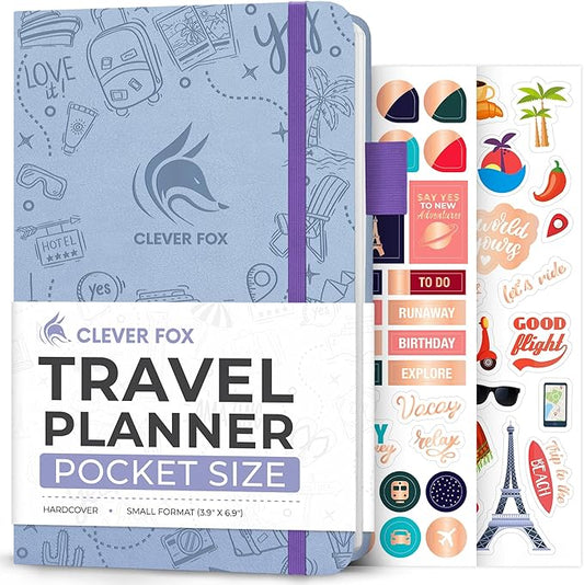 Clever Fox Travel Journal Pocket – Vacation & Road Trip Itinerary Planner Organizer & Traveling Memory Diary – Small Traveler Notebook (Periwinkle)
