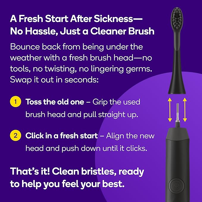 BURST Emergency Replacement Heads for Original Sonic Electric Toothbrush (Black /2 Pack) | Ultra Soft Bristles for a Fresh Start After Sickness | Deep Clean, Stain & Plaque Removal