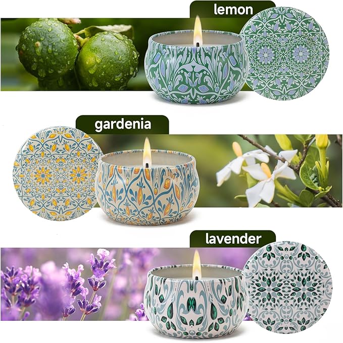 3 Pack Scented Candles Gifts for Women, 2.5 oz Aromatherapy Candles for Home Scented, Natural Soy Candles with Floral Scents, Portable Small Jar Candles Set Gifts for Birthday, Mother's Day