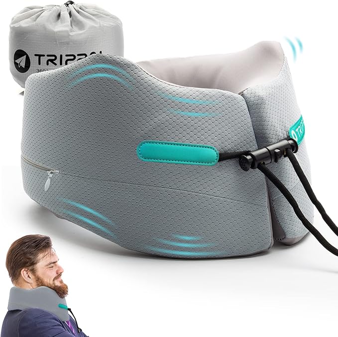 GOLDORANGE Travel Pillow Neck Chin Head Support Best Memory Foam Airplane Neck Pillows 360-Degree Support for Travel Bus Home Office and Gaming, Grey L